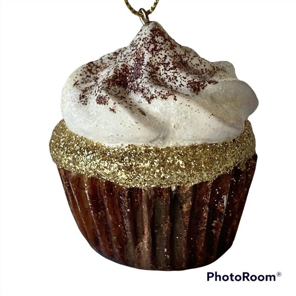 Chocolate Cupcake Christmas Tree Ornament Glitter Sparkling Vanilla Frosting - Picture 1 of 11